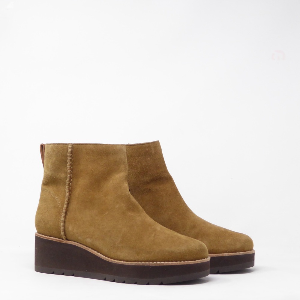 ABEO Womens Kylie Wedge Ankle Boots Tan Suede Side Zip 9 Metatarsal